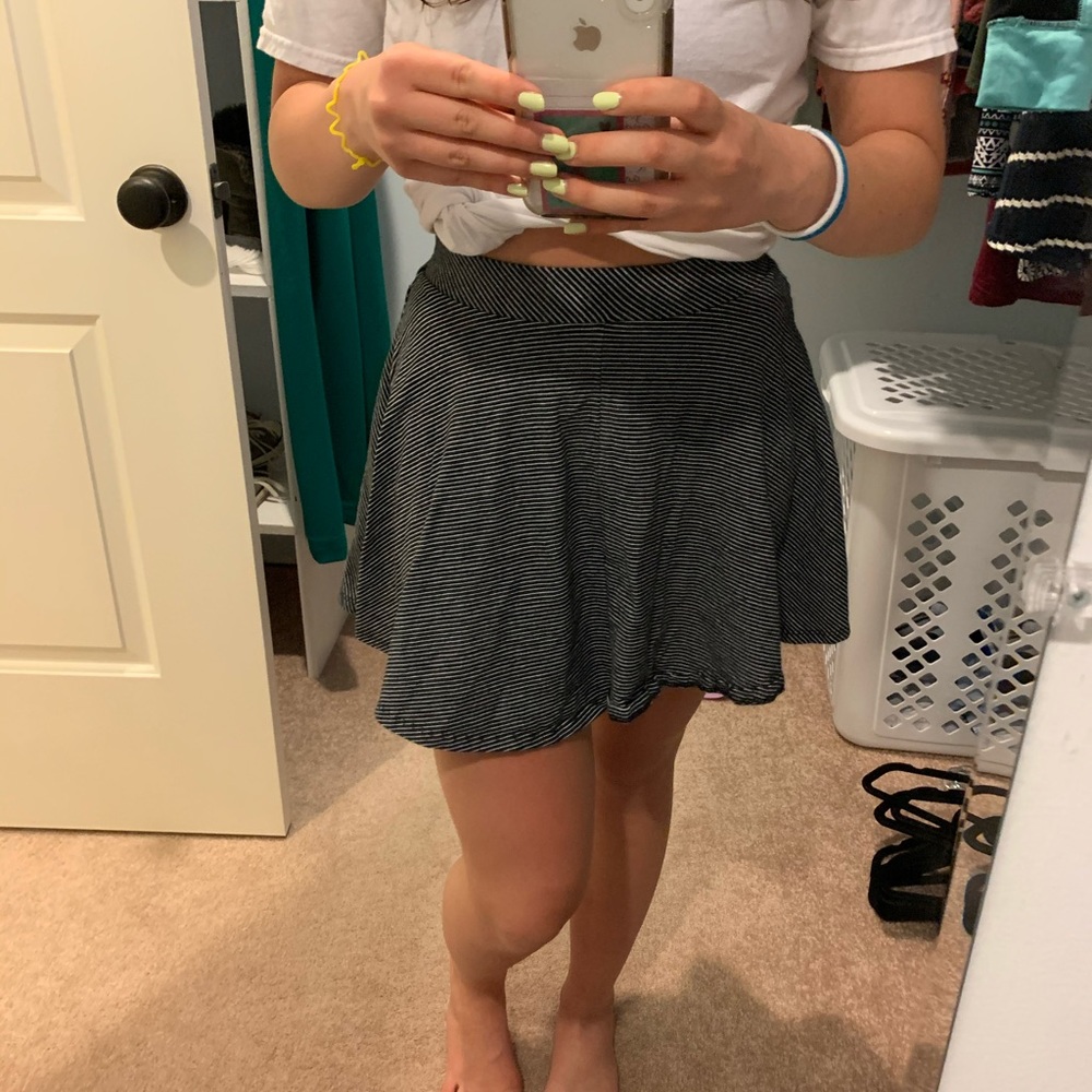 Black and White Striped Skater Skirt